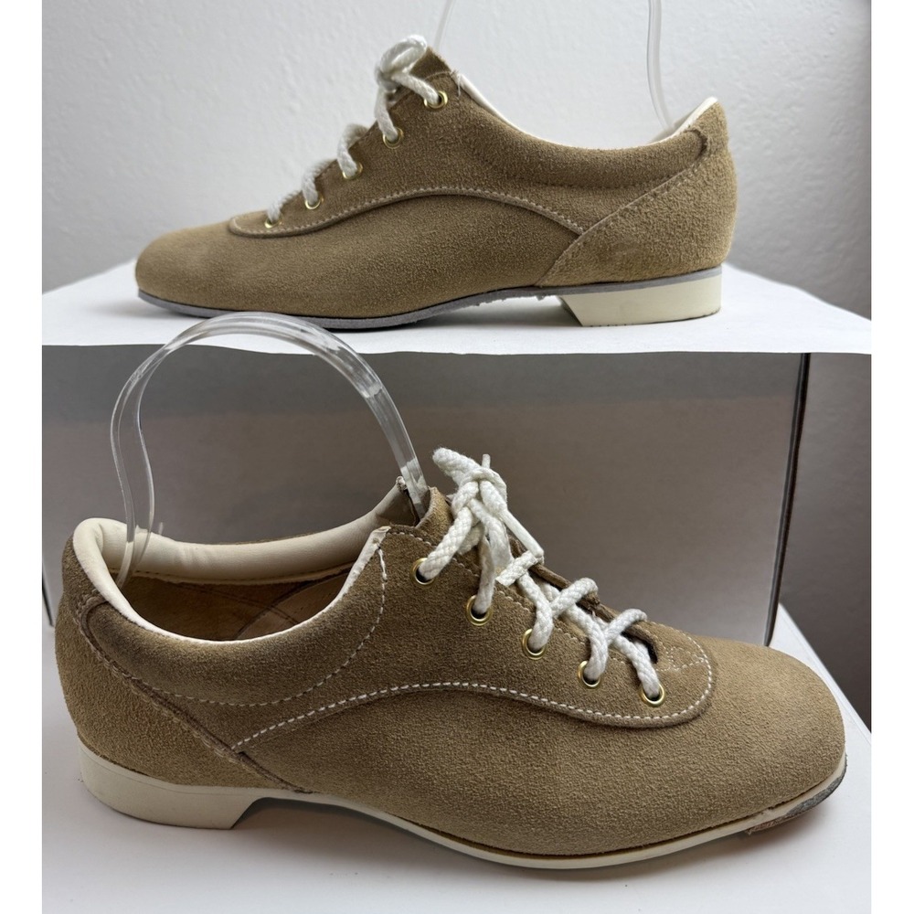 Dexter 60s Vtg Beige White Leather Suede USA Oxford Bowling Sneaker Shoes Sz 6.5